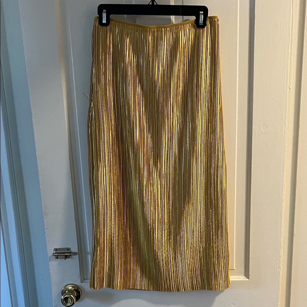 Anthropologie Metallic Gold Midi Skirt - Picture 3 of 4
